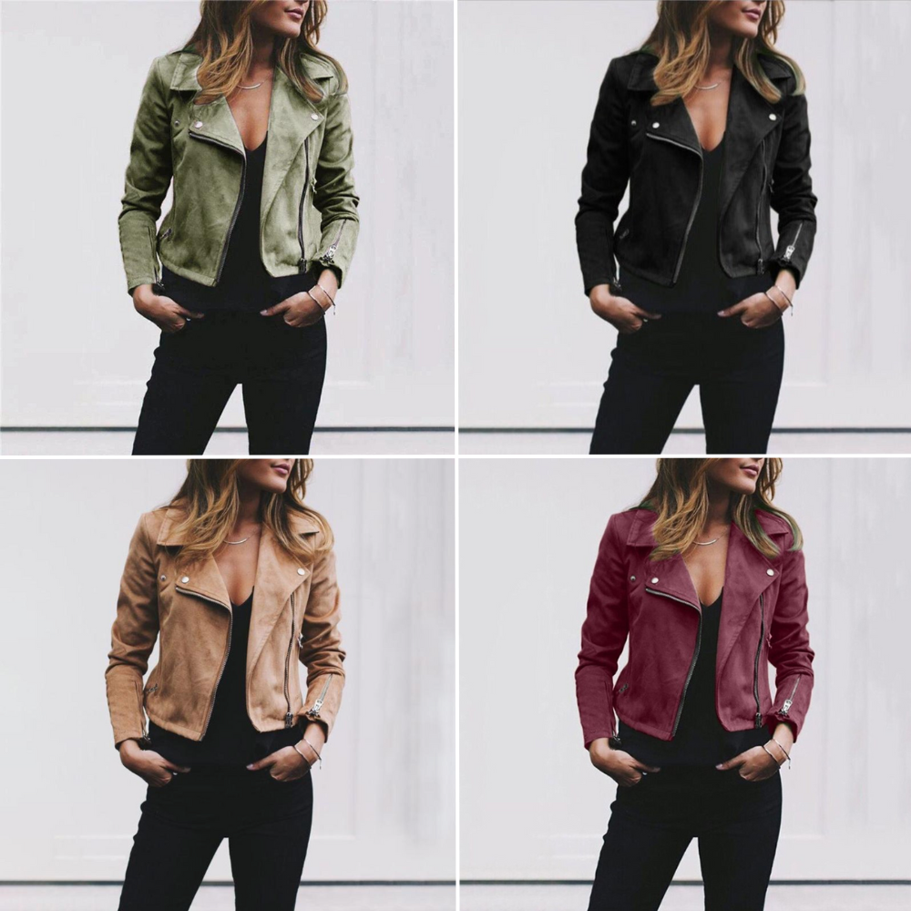 Biker jacket for women with suede look and zip