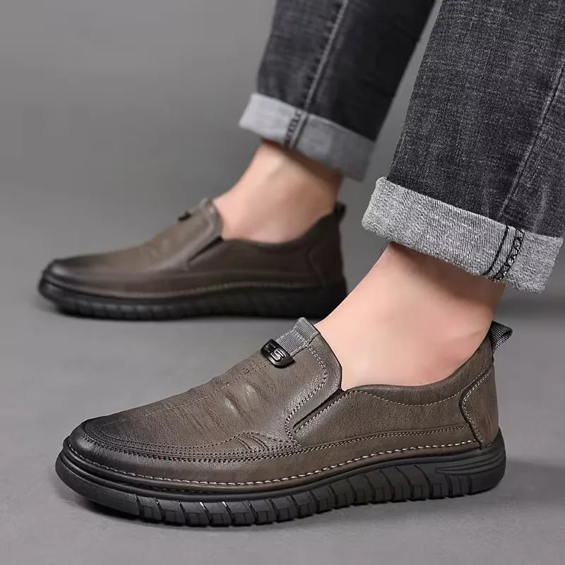 Leather loafers with non-slip rubber sole