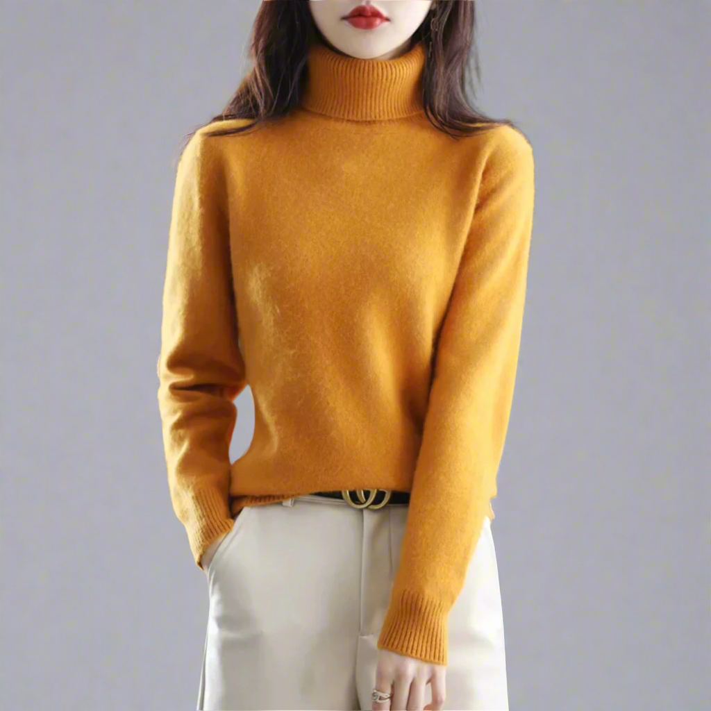 Ladies' Luxe Soft Knitted Roll Neck Jumper with Ribbed Cuffs