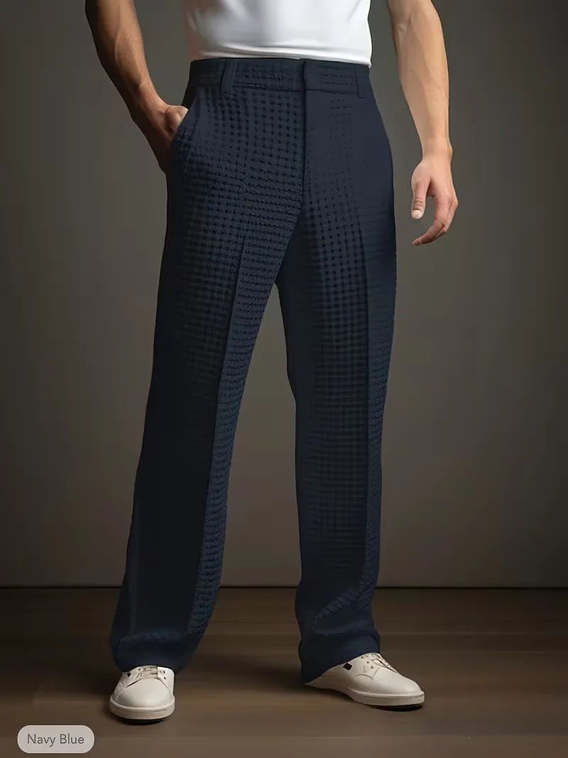 Lightweight fabric trousers with straight legs and side pockets