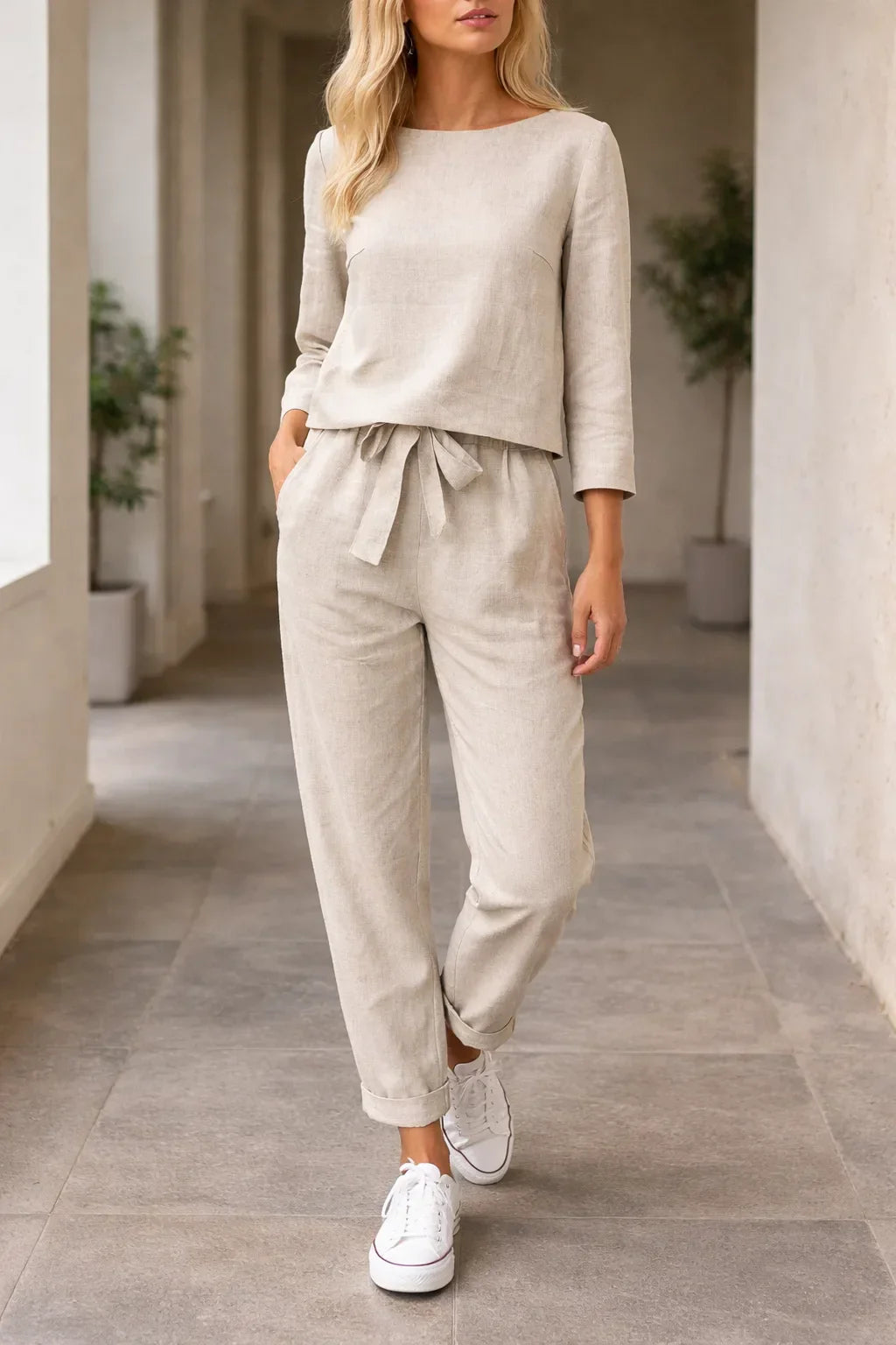 Lightweight Two-Piece Ladies Set with Belt