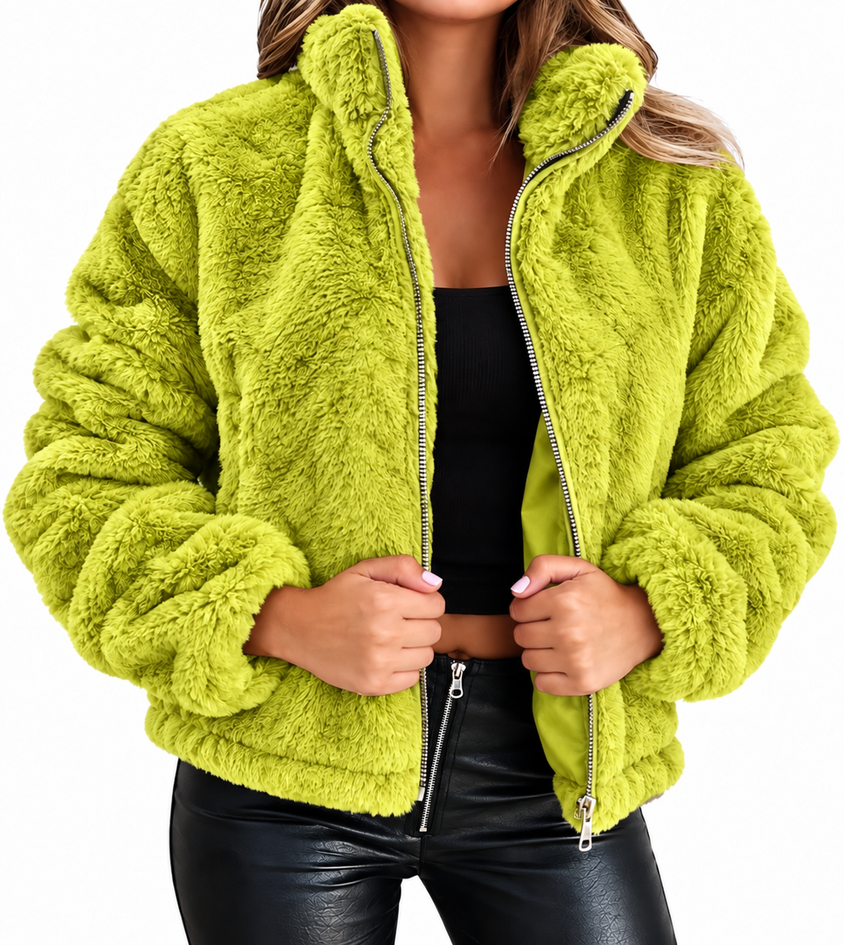 Teddy Fleece Winter Jacket for Women with Zip and High Collar