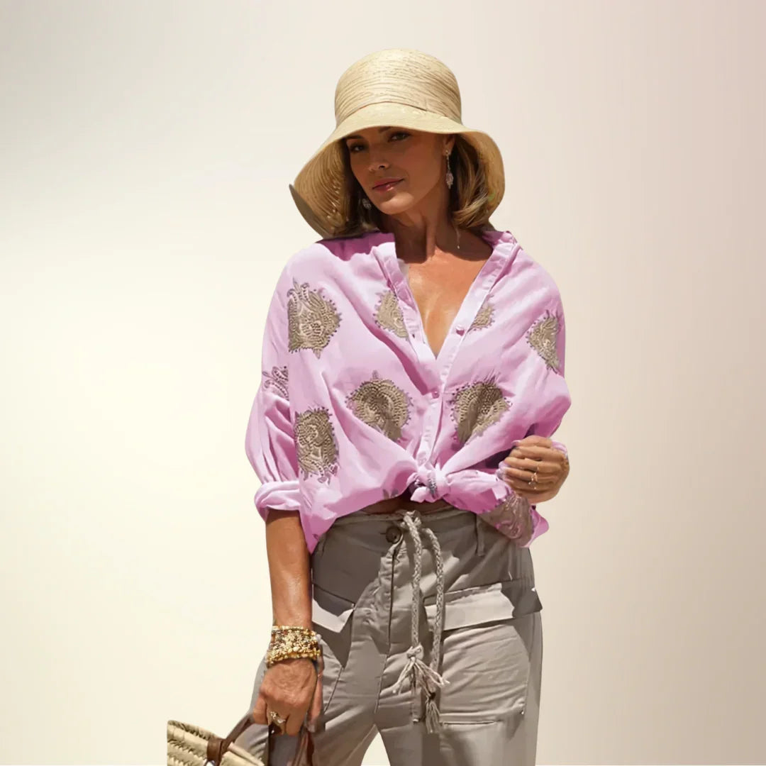 Lightweight Ladies' Blouse with Paisley Print – Elegant Summer Blouse with V-Neck