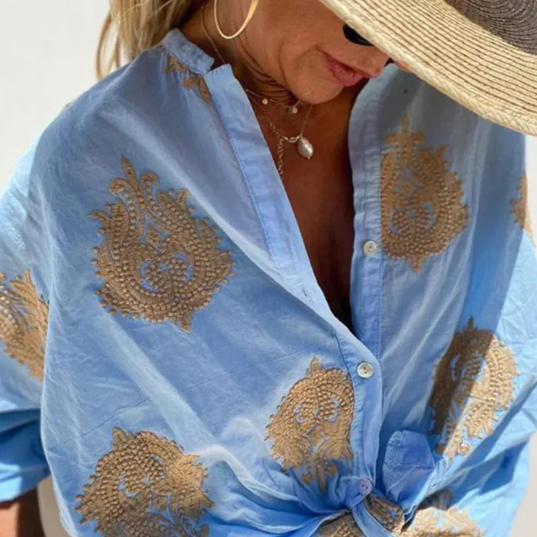 Lightweight Ladies' Blouse with Paisley Print – Elegant Summer Blouse with V-Neck