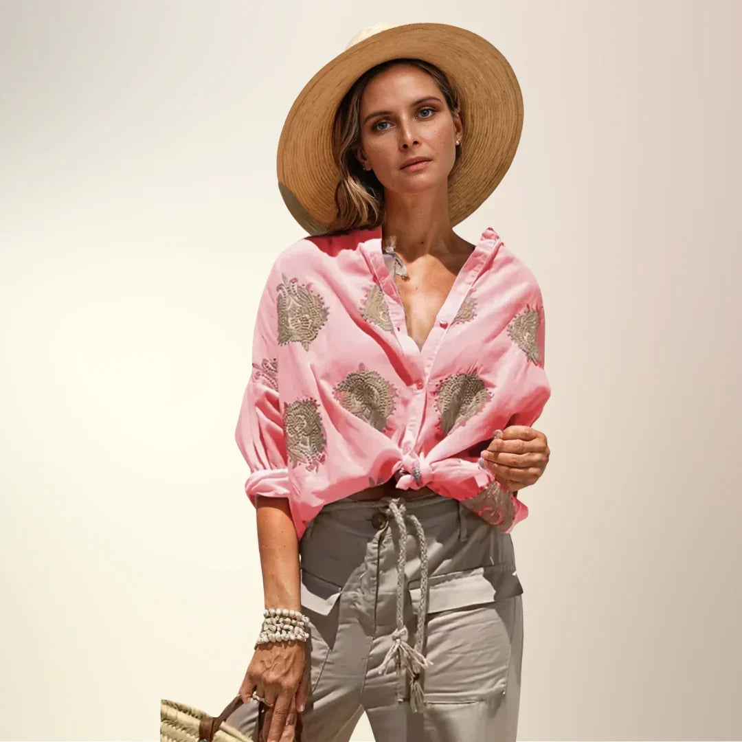 Lightweight Ladies' Blouse with Paisley Print – Elegant Summer Blouse with V-Neck