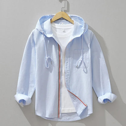 Linen Hoodie with Hood and Chest Pocket