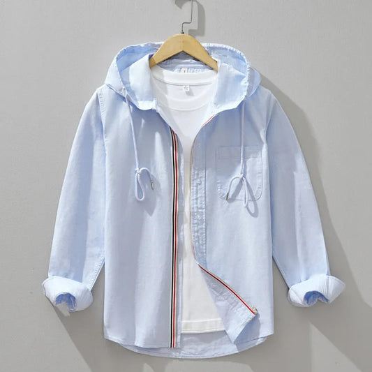 Linen Hoodie with Hood and Chest Pocket
