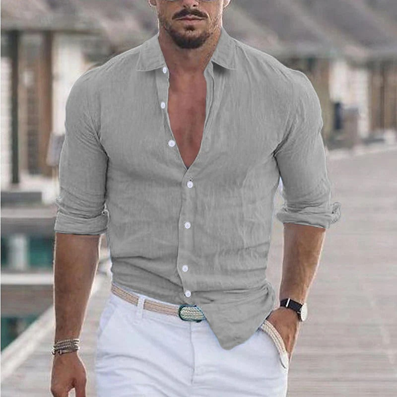 Linen Men's Shirt with Turn-Down Collar – Dino