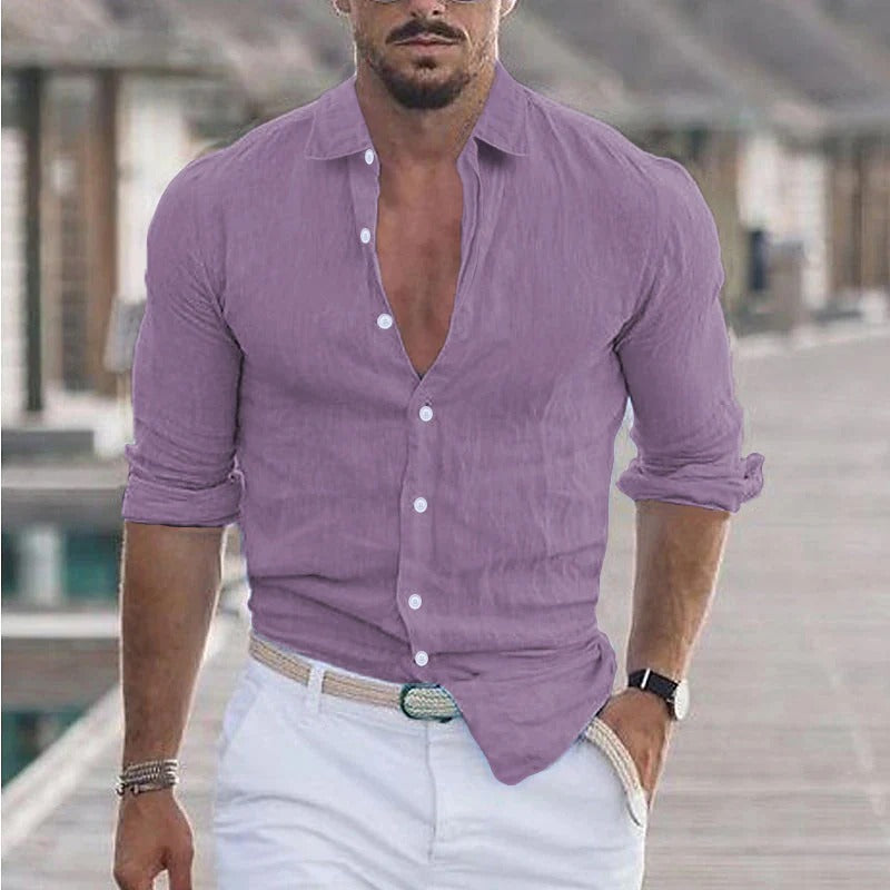 Linen Men's Shirt with Turn-Down Collar – Dino