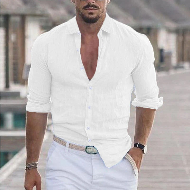 Linen Men's Shirt with Turn-Down Collar – Dino