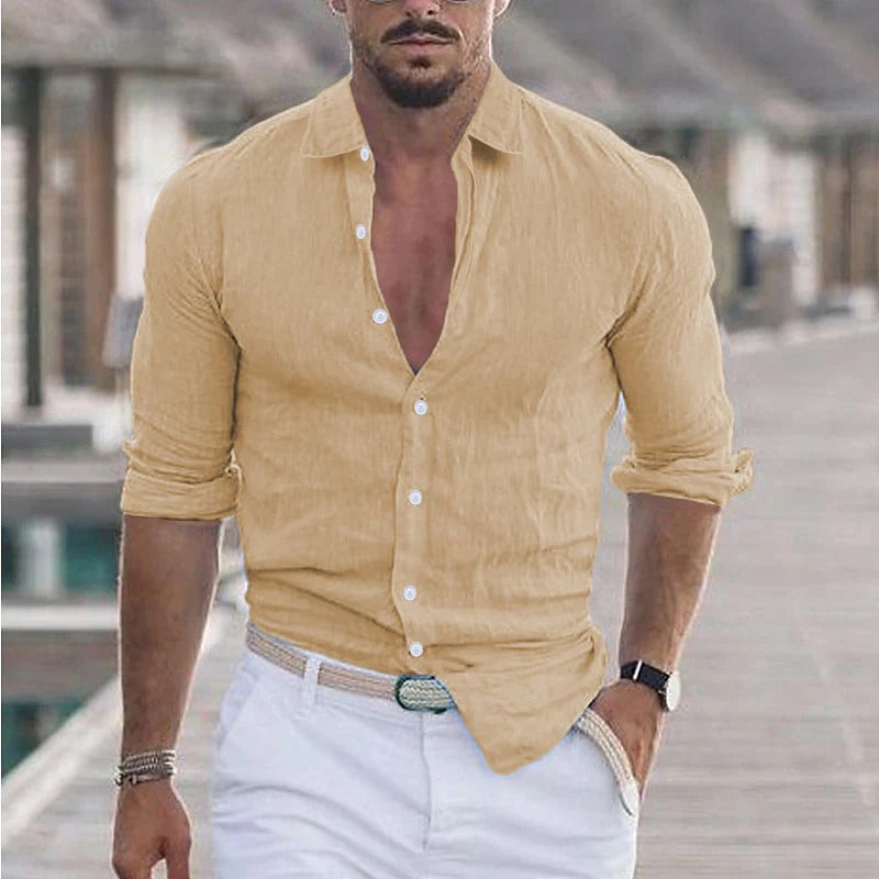 Linen Men's Shirt with Turn-Down Collar – Dino