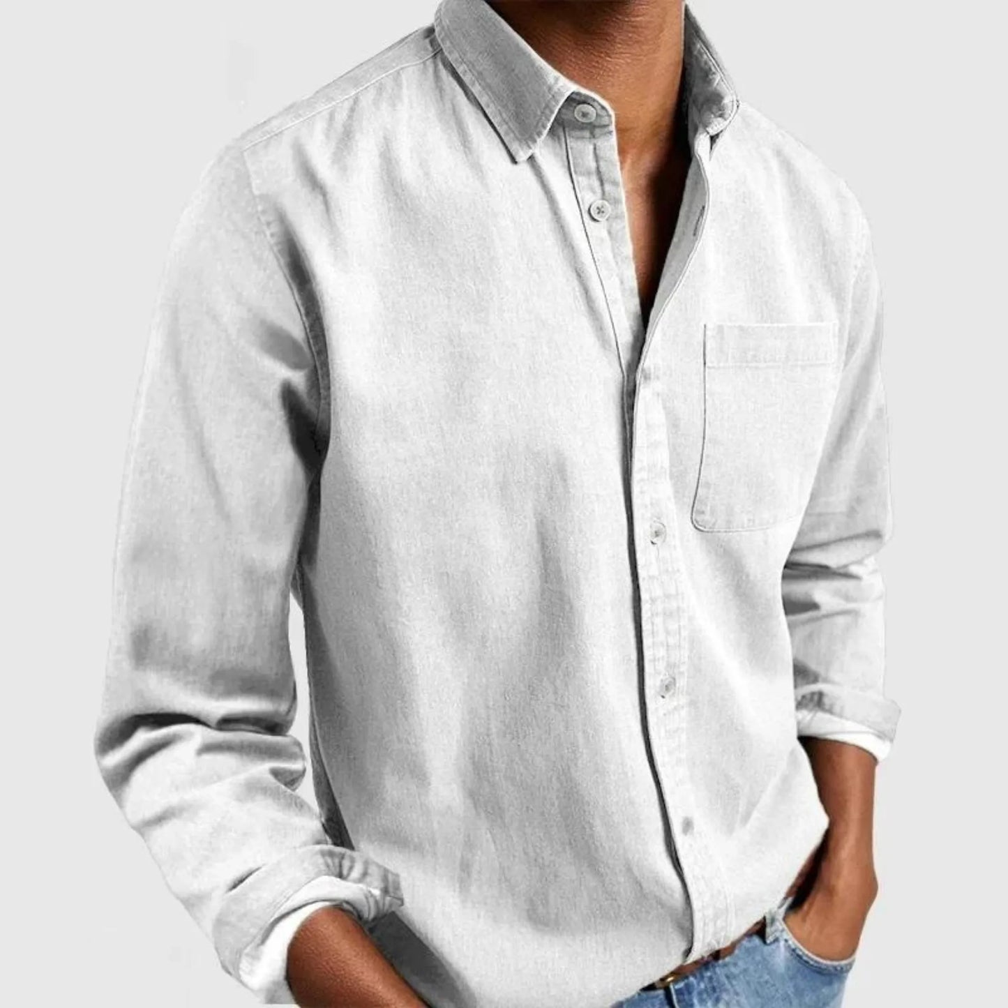 Linen Shirt with Long Sleeves and Chest Pocket