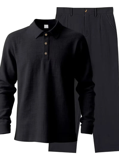 Linen suit with mandarin collar
