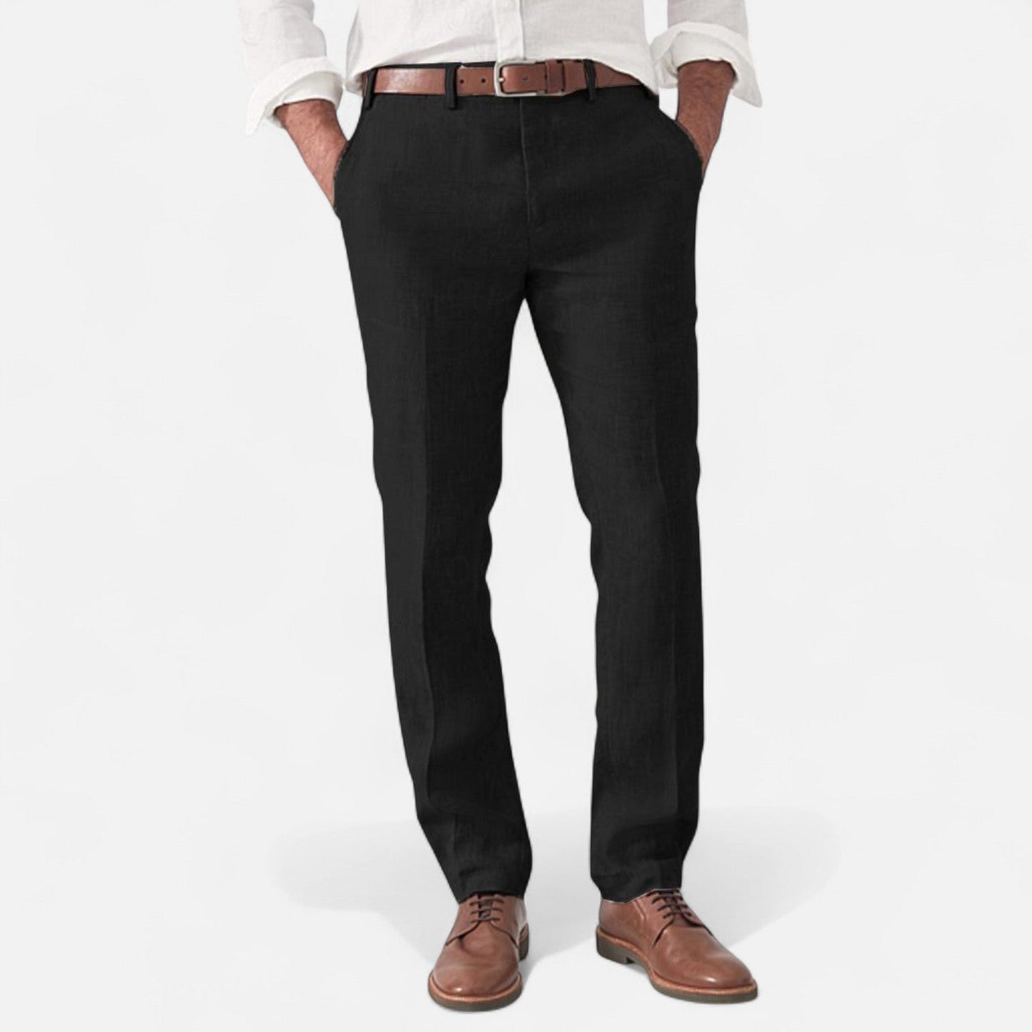 Linen trousers with elasticated waist and side pockets