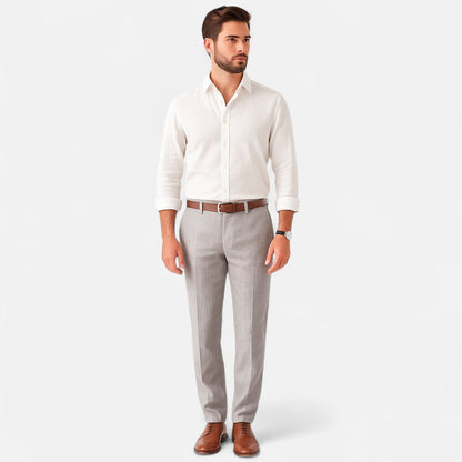 Linen trousers with elasticated waist and side pockets