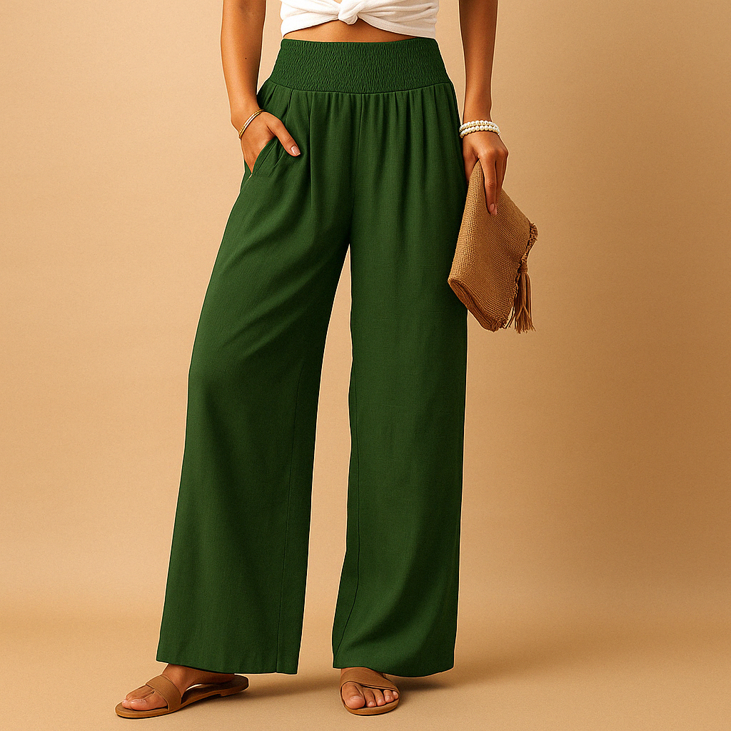 Elegante Leinenhose für Damen mit hohem Bund und elastischem Taillenbund
