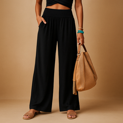 Elegante Leinenhose für Damen mit hohem Bund und elastischem Taillenbund