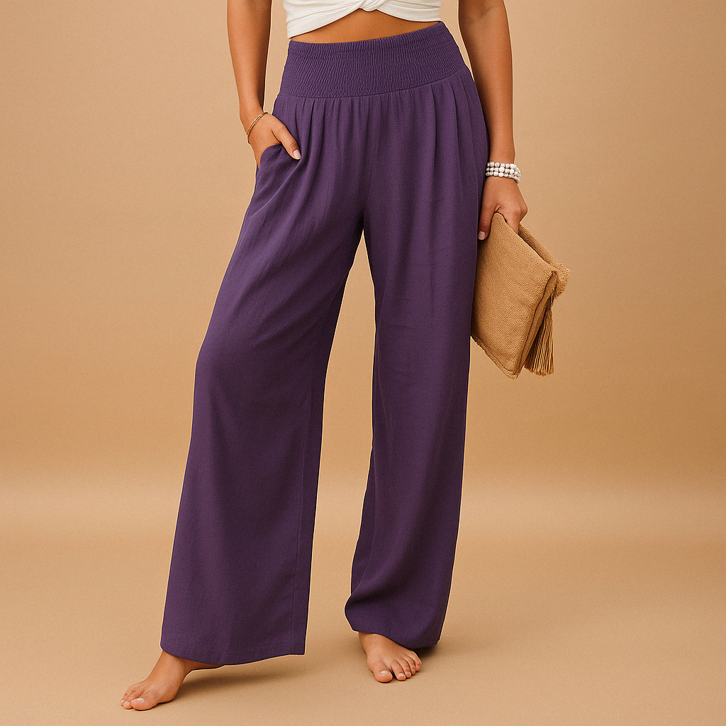 Elegante Leinenhose für Damen mit hohem Bund und elastischem Taillenbund