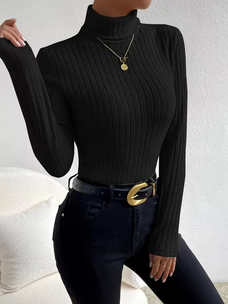 Long-sleeve ribbed turtleneck