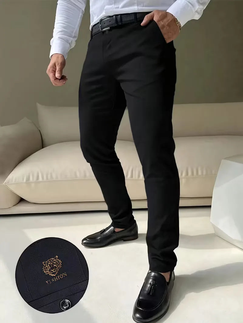 Long trousers with tiger embroidery design and slim fit