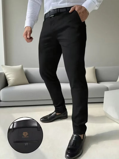 Long trousers with tiger embroidery design and slim fit