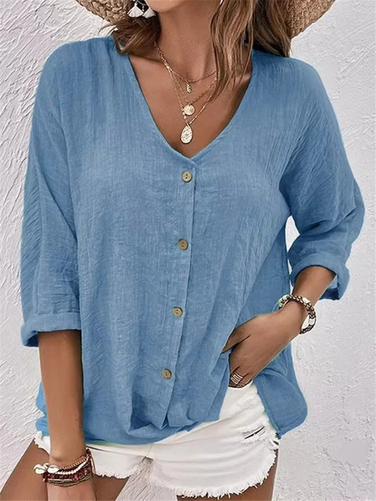 Loose-Fitting V-Neck Top for Autumn & Winter