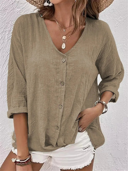 Loose-Fitting V-Neck Top for Autumn & Winter