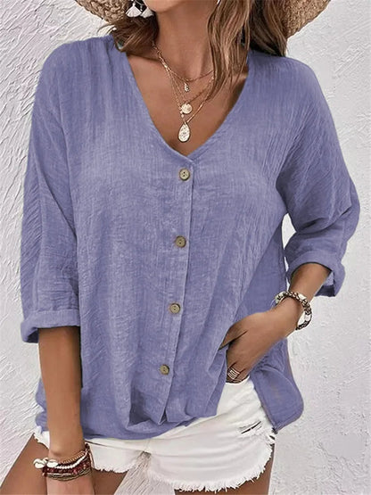 Loose-Fitting V-Neck Top for Autumn & Winter
