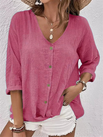 Loose-Fitting V-Neck Top for Autumn & Winter