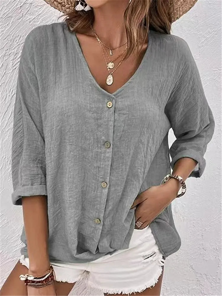 Loose-Fitting V-Neck Top for Autumn & Winter