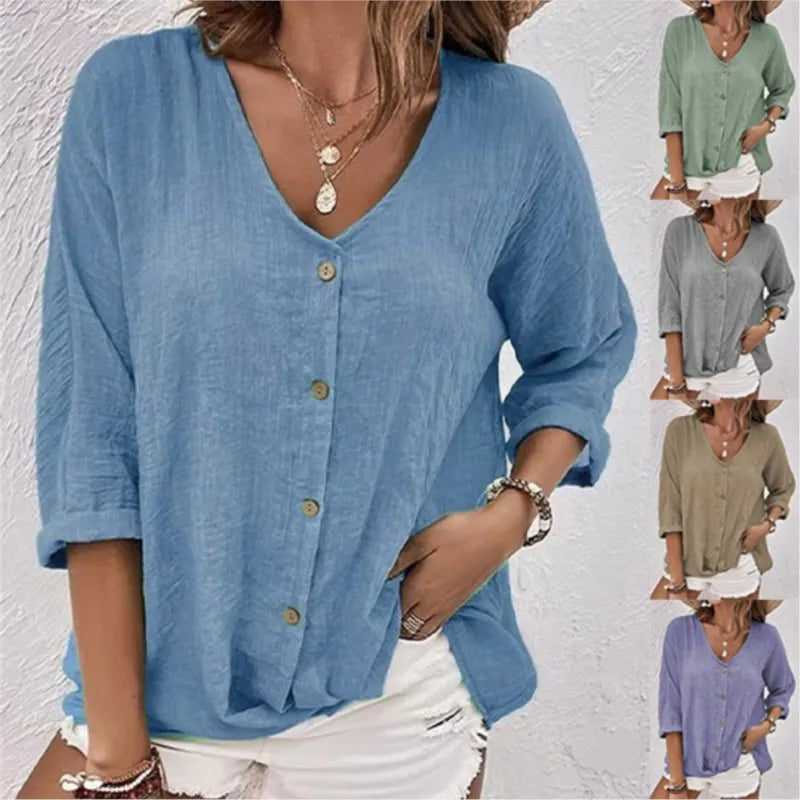 Loose-Fitting V-Neck Top for Autumn & Winter