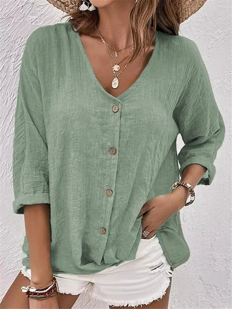 Loose-Fitting V-Neck Top for Autumn & Winter