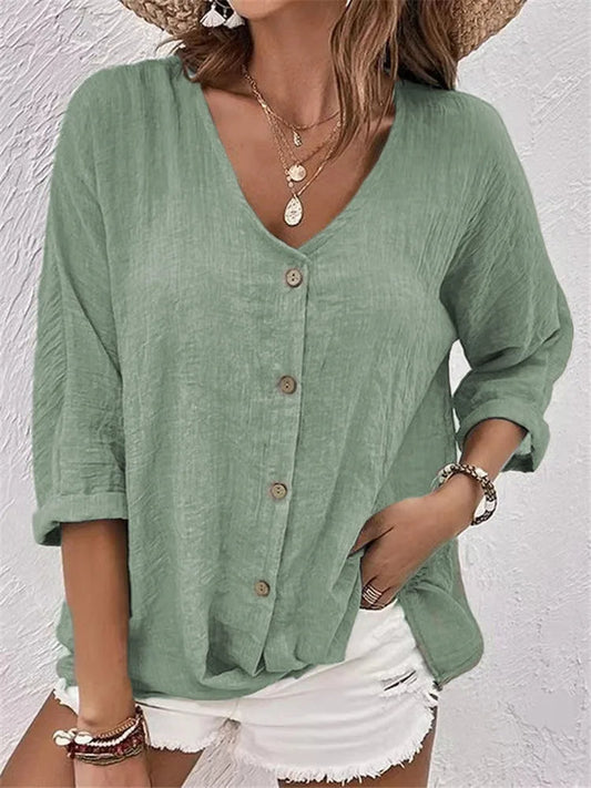 Loose-Fitting V-Neck Top for Autumn & Winter