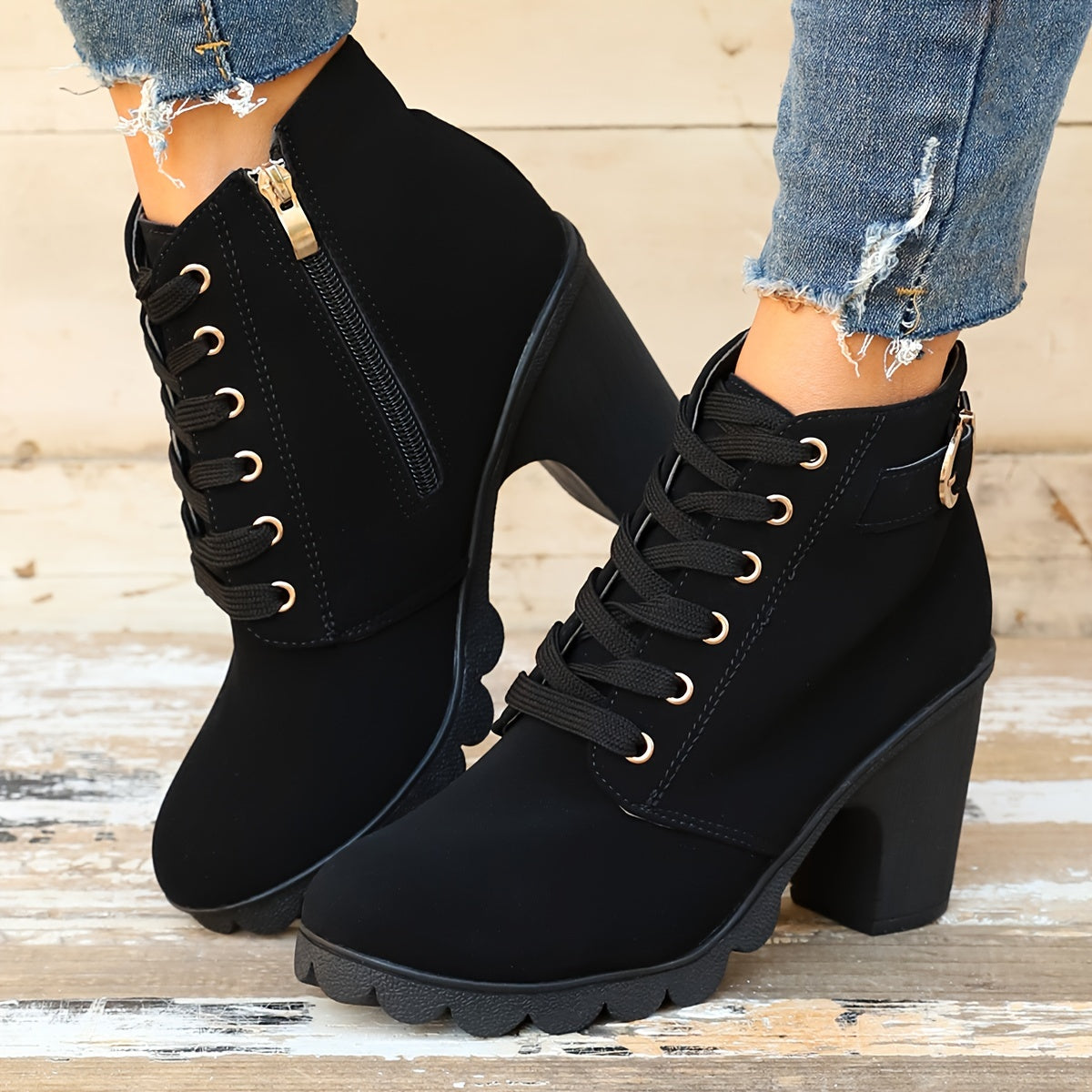 Lotte | Plain Colour Chunky Heeled Boots