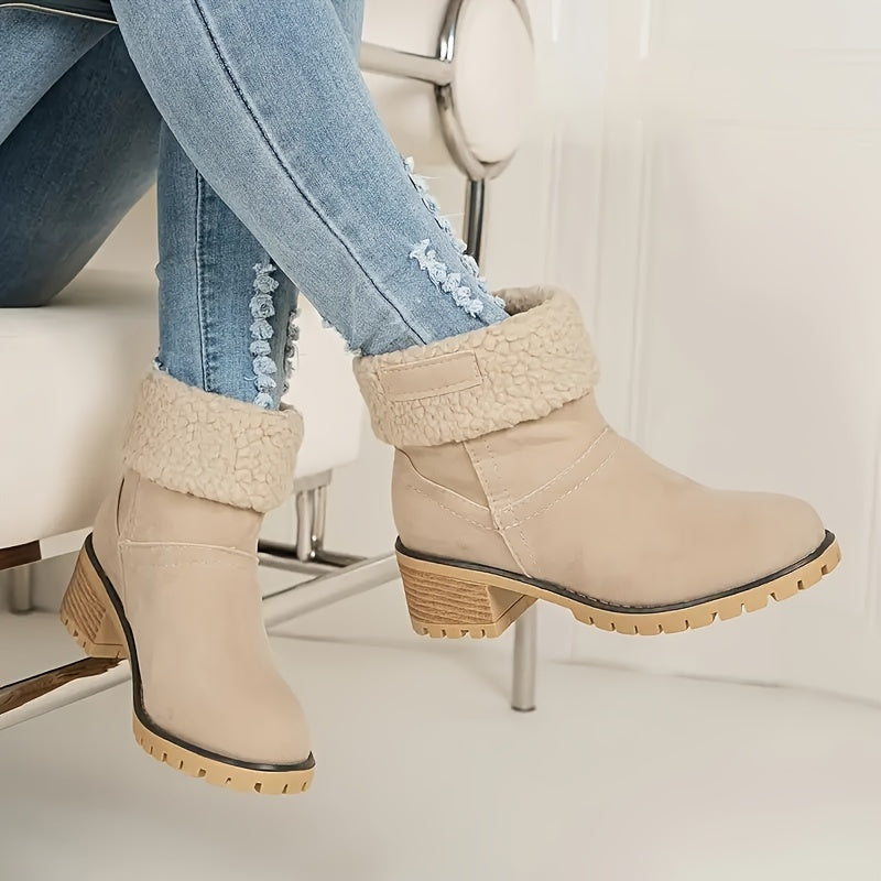 Lotte | Plush-lined ankle boots with chunky heel in solid colour