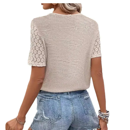 Crochet Top with V Neck and Short Sleeves for Women
