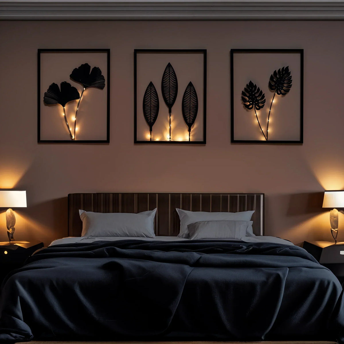 Quadri decorativi da parete a LED con motivo di foglie botaniche e luce calda