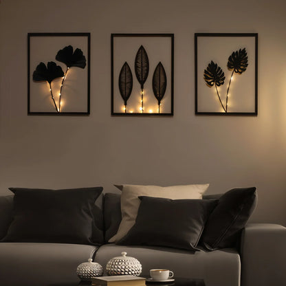 Quadri decorativi da parete a LED con motivo di foglie botaniche e luce calda