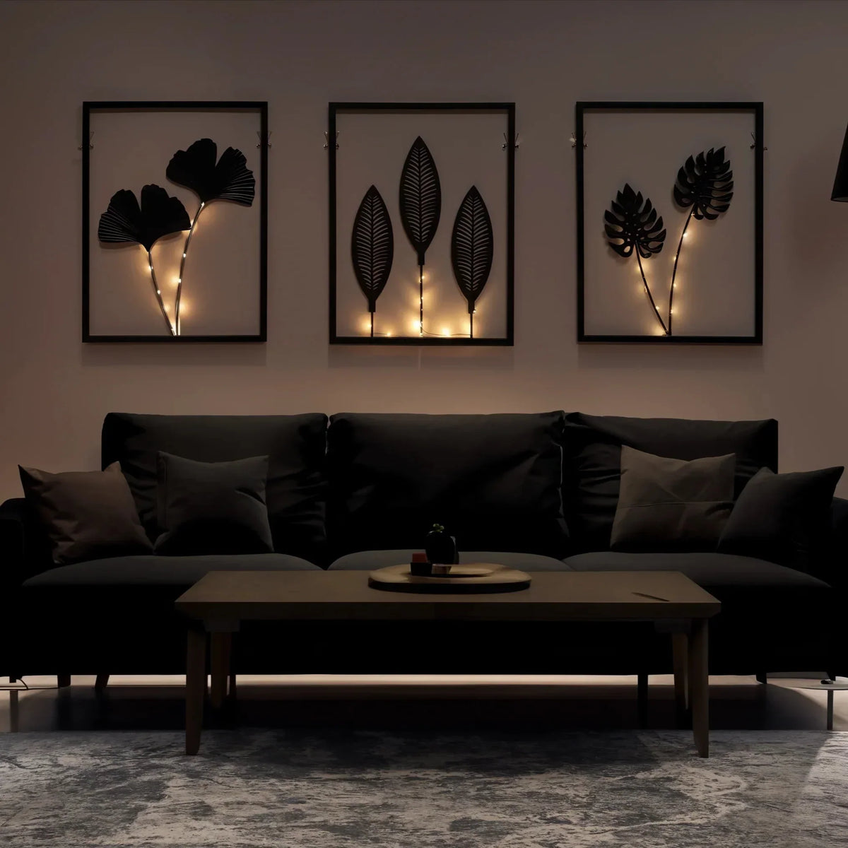 Quadri decorativi da parete a LED con motivo di foglie botaniche e luce calda