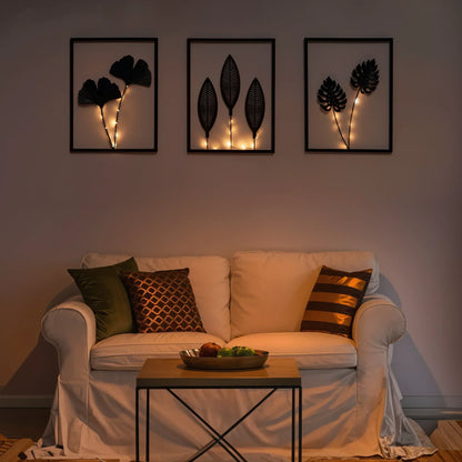 Quadri decorativi da parete a LED con motivo di foglie botaniche e luce calda
