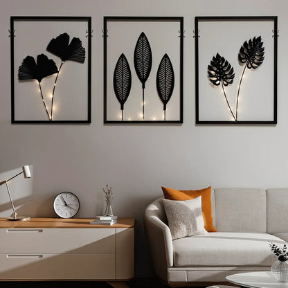 Quadri decorativi da parete a LED con motivo di foglie botaniche e luce calda