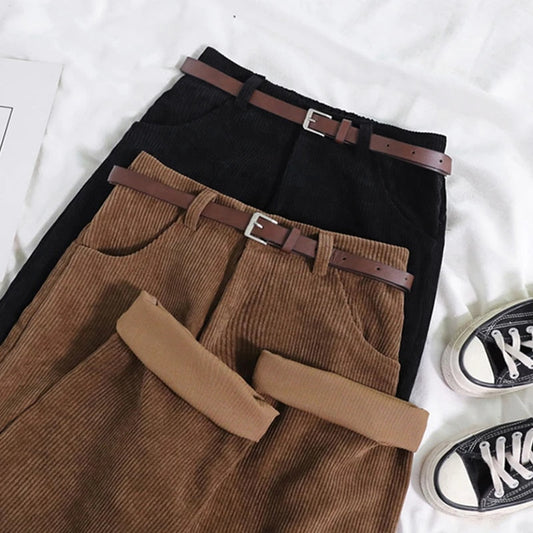 Pantalones de pana para mujer con cintura alta y ajuste relajado