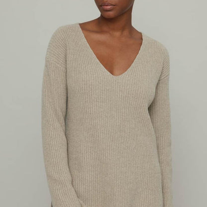 Oversized Women's Jumper with Deep V-Neck