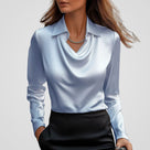Ladies' Elegant Satin Blouse with Waterfall Neckline and Collar