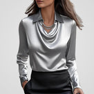 Ladies' Elegant Satin Blouse with Waterfall Neckline and Collar