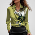 Ladies' Elegant Satin Blouse with Waterfall Neckline and Collar