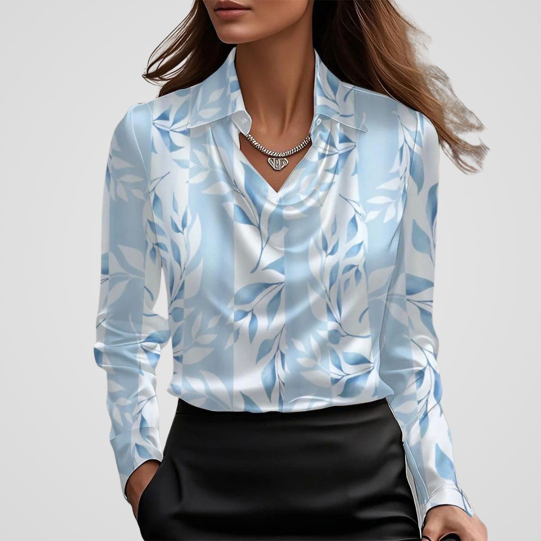 Ladies' Elegant Satin Blouse with Waterfall Neckline and Collar