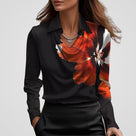 Ladies' Elegant Satin Blouse with Waterfall Neckline and Collar