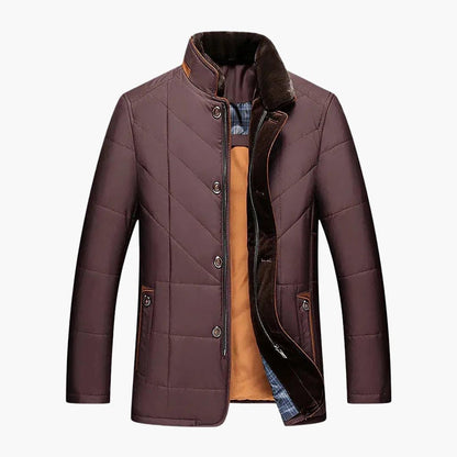 Men's Quilted Jacket with Button Closure – Stand Collar Outer Layer