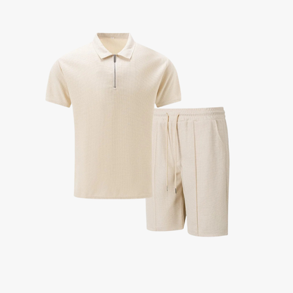 Completo estivo da uomo con polo con colletto e cerniera e comodi pantaloncini
